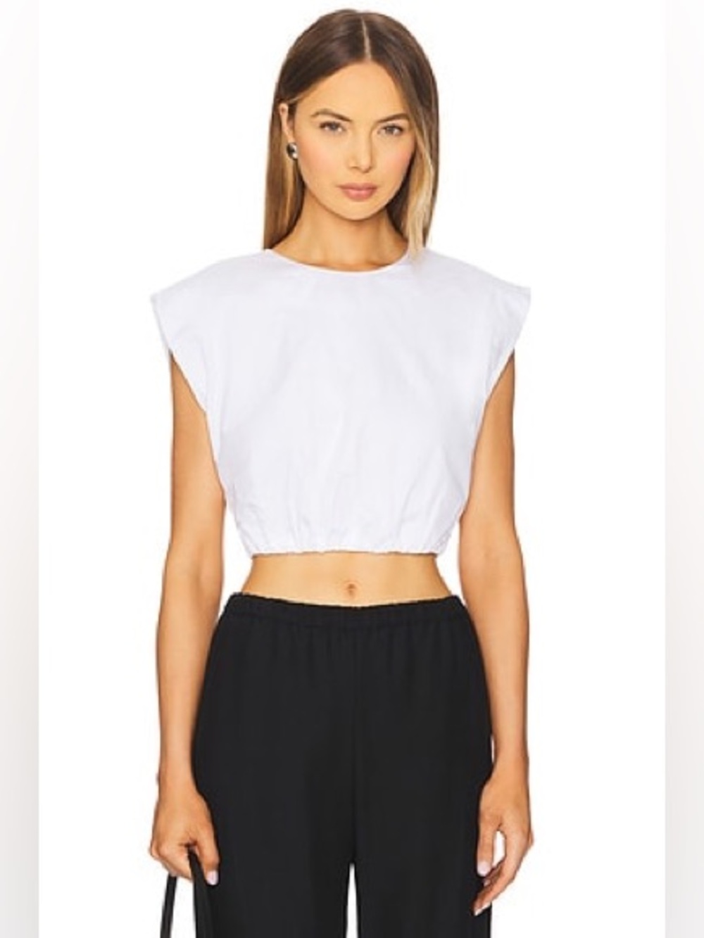 A.L.C. White Cropped Cap-Sleeve Elastic-Hem Top